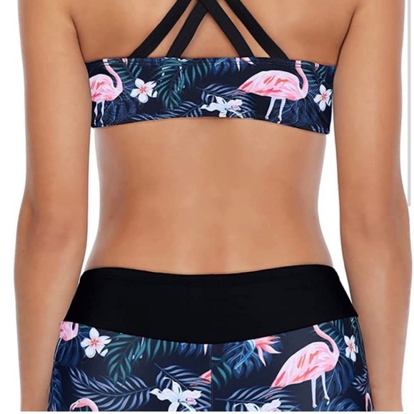 New Yonique Tankini Swimsuits 3 Piece Bathing Suits Swim Flamingo Print Size 24W - Picture 2 of 15